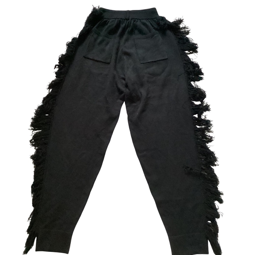 Étalon by Steve Canar Fringe Knit Pants Black, Small, Statement Fringe Side Trim